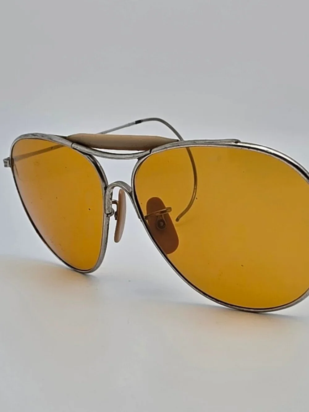American Optical Type G-1 AAF Nickel Frame Noviole Amber WWII Aviator Sunglasses